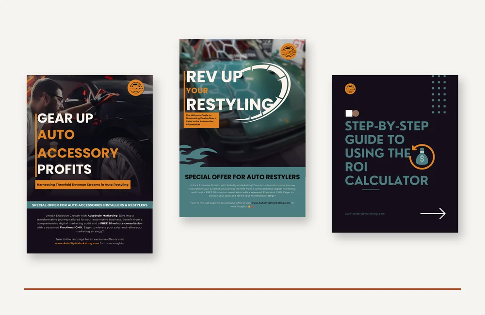 Covers of the three free Auto Restyling Growth Bundle guides