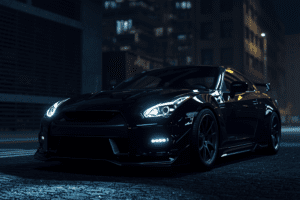 generate sports car with dark background with aggressive looking car