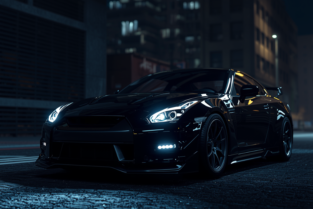 generate sports car with dark background with aggressive looking car