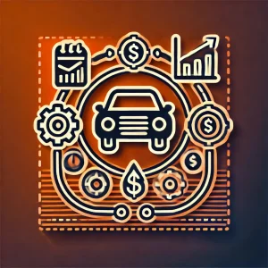 Car surrounded by planning, financial and growth icons
