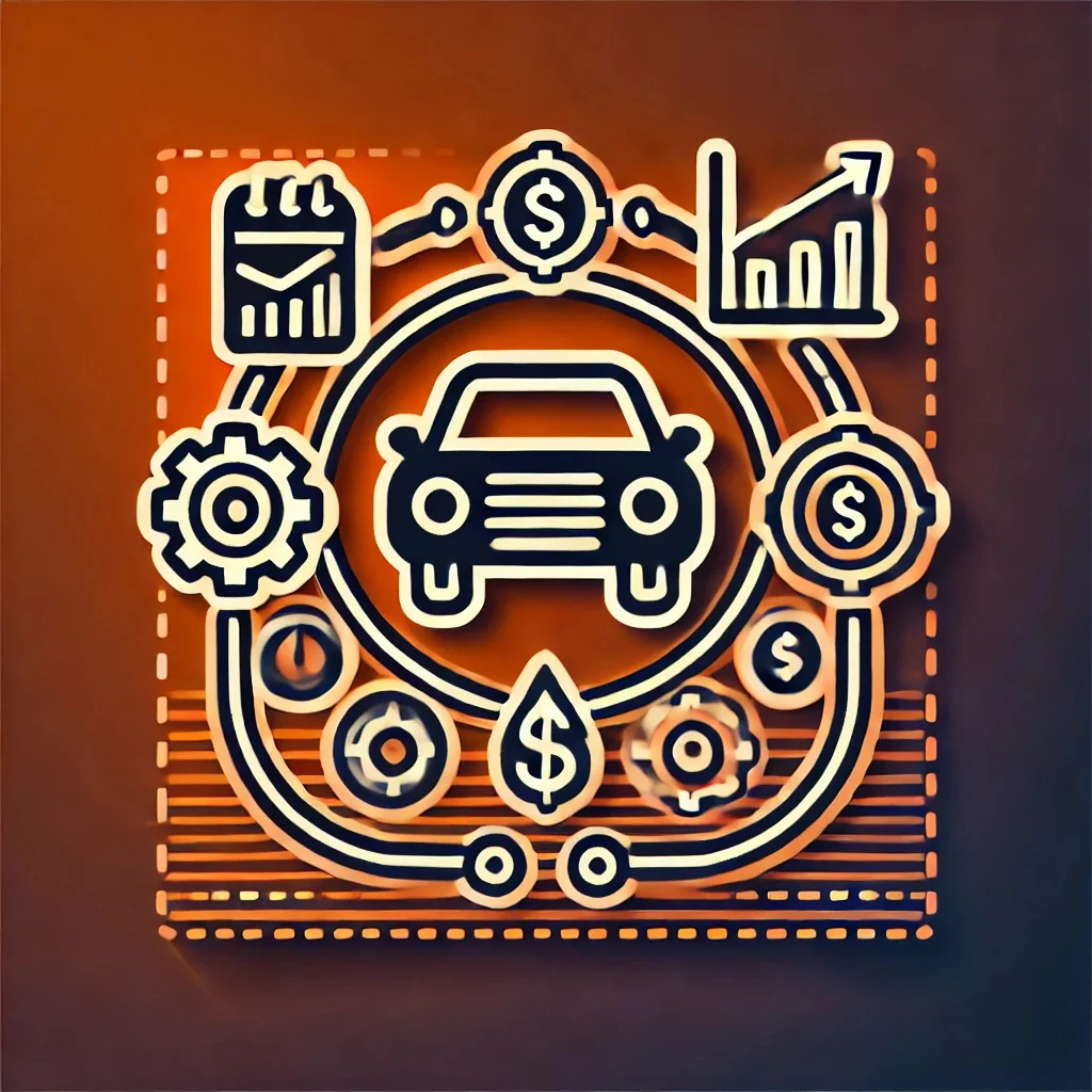 Car surrounded by planning, financial and growth icons