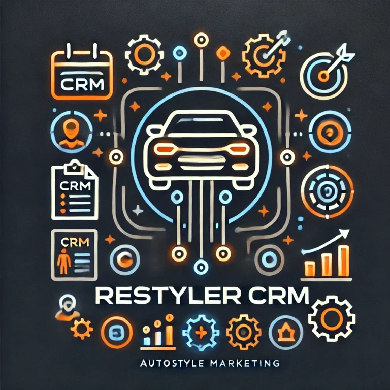 Restyler CRM graphic with a car and customer management icons