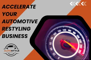 Accelerate Your Automotive Restyling Business graphic with a speedometer